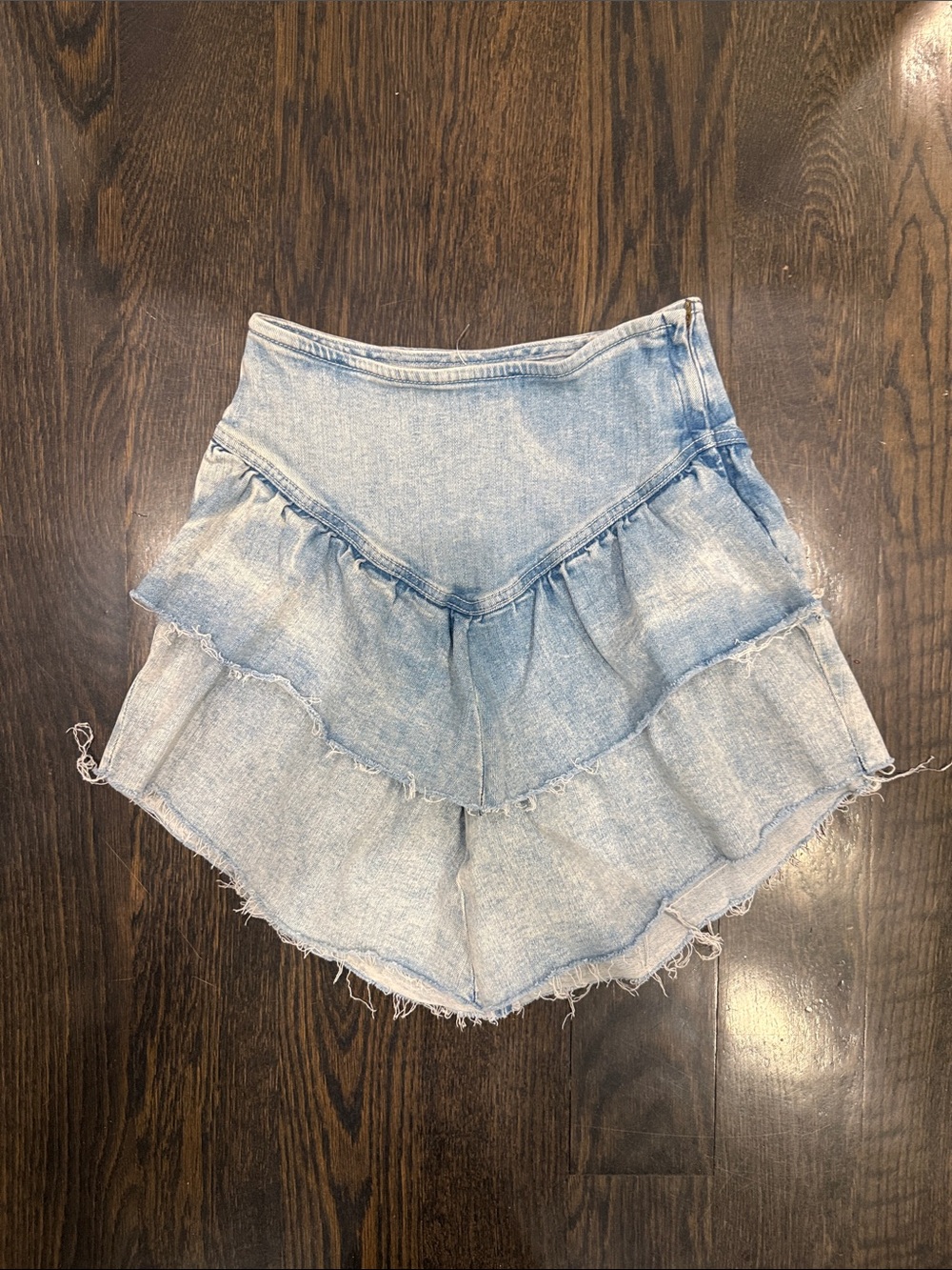 MOTHER Light denim Tiered Ruffle Denim Skirt